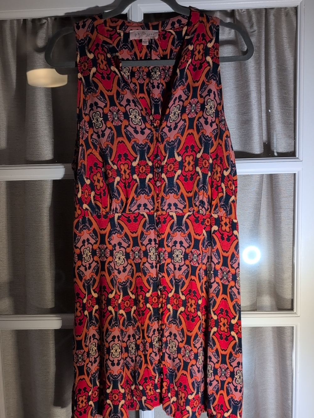 Philosophy Print Sleeveless Dress - Red & Orange